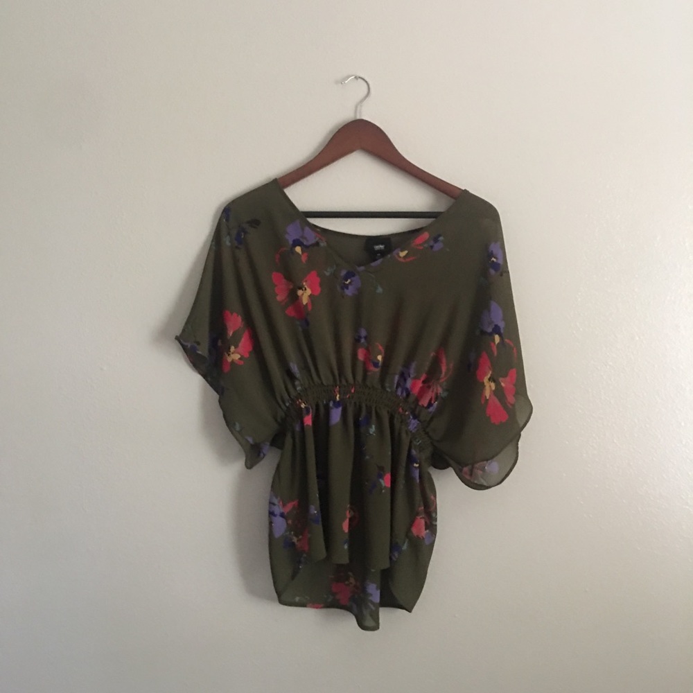 Green floral blouse
